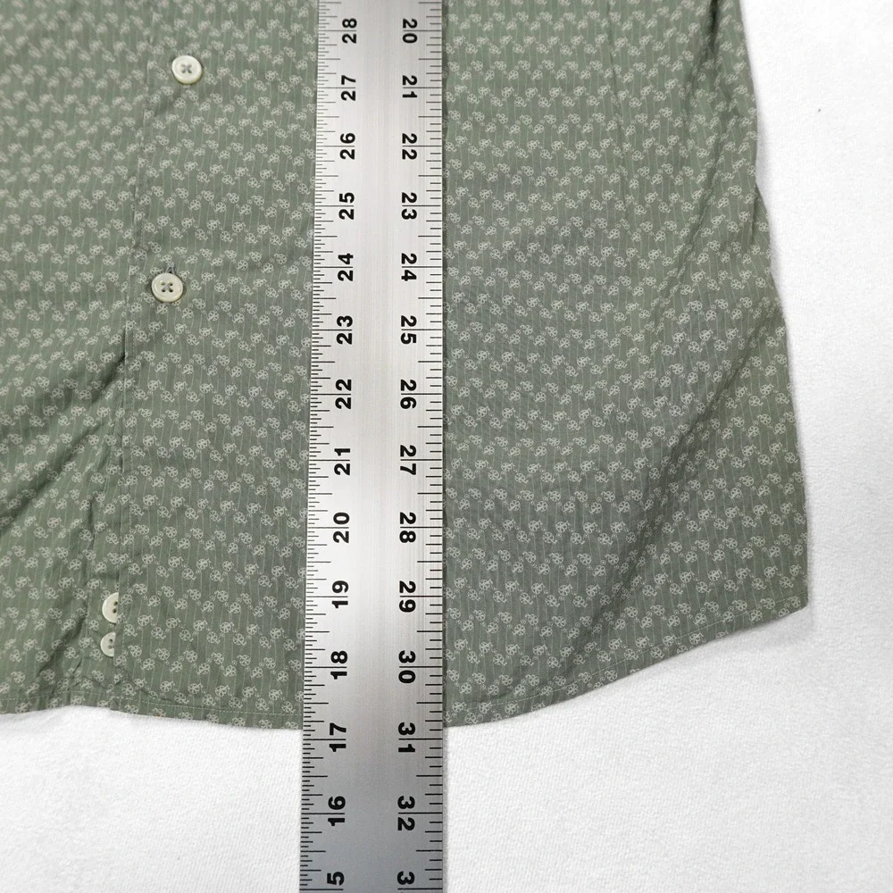 ERMENEGILDO ZEGNA Men's L Sage Green Geometric Print Button Down Dress Shirt‎